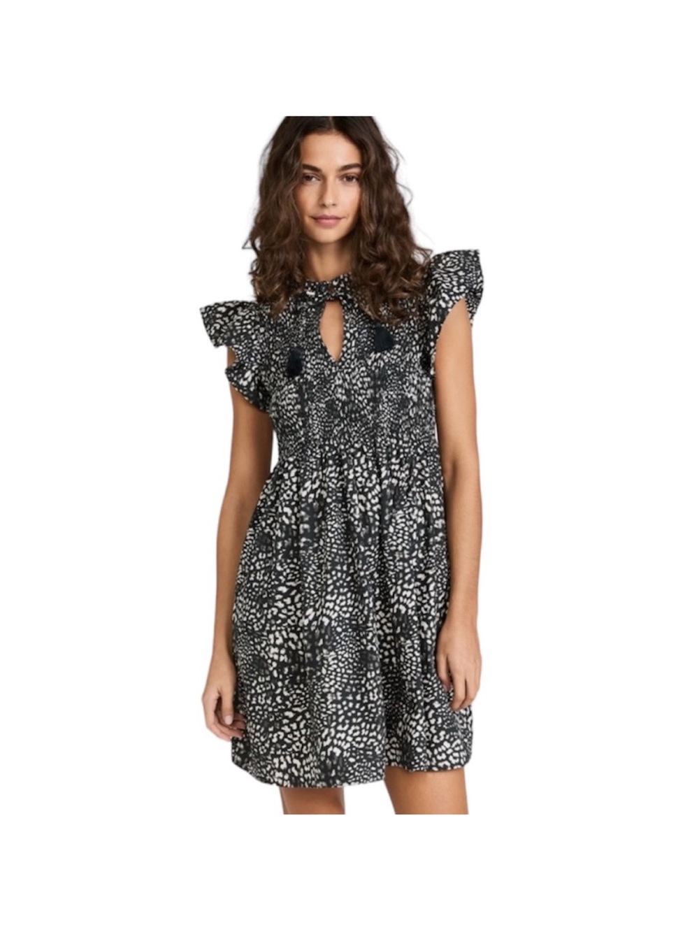 Sea New York Calla Smocked Night Cheetah Print Black Mini Dress Size 4
